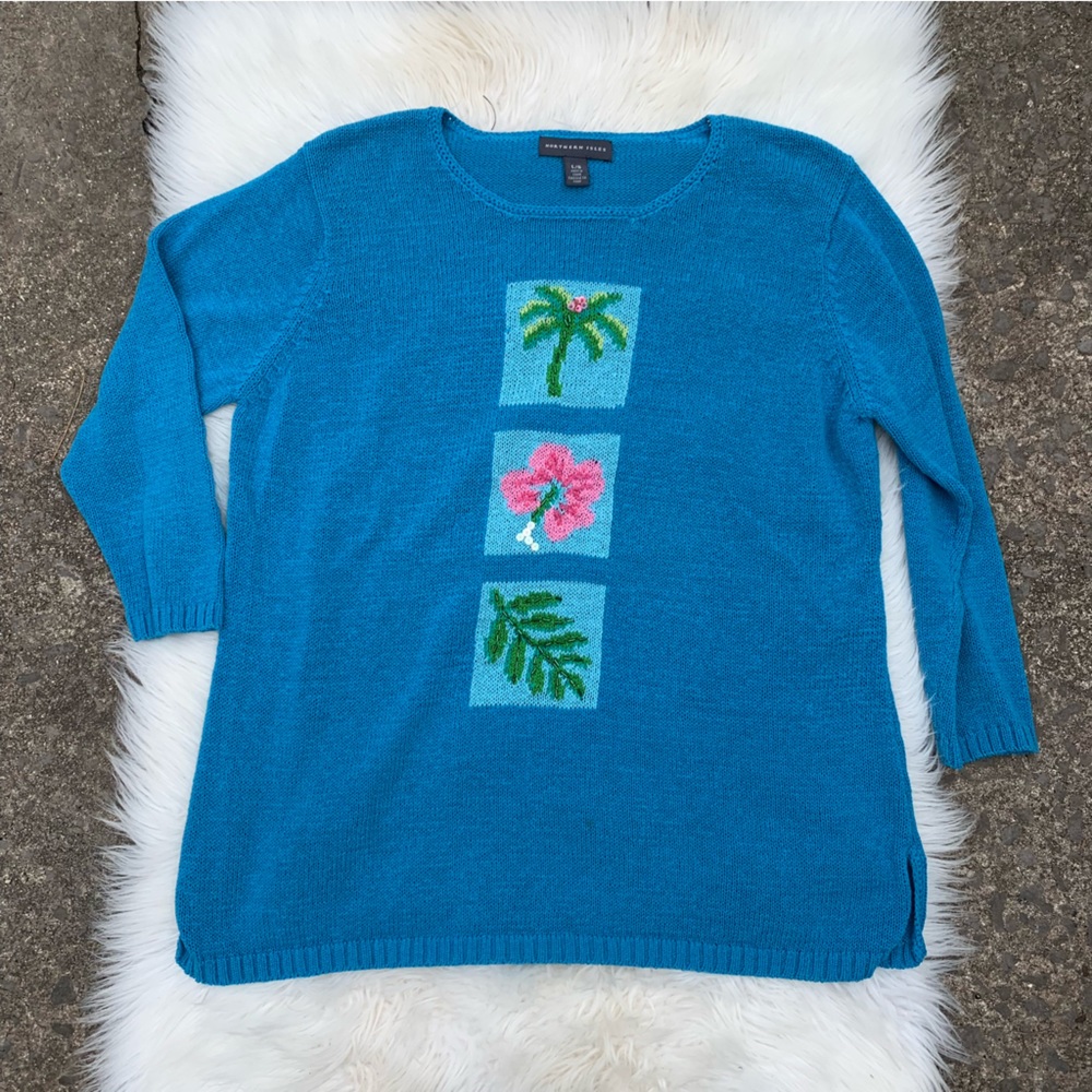Northern Isles Vintage Blue Palm Tree Tunic Top